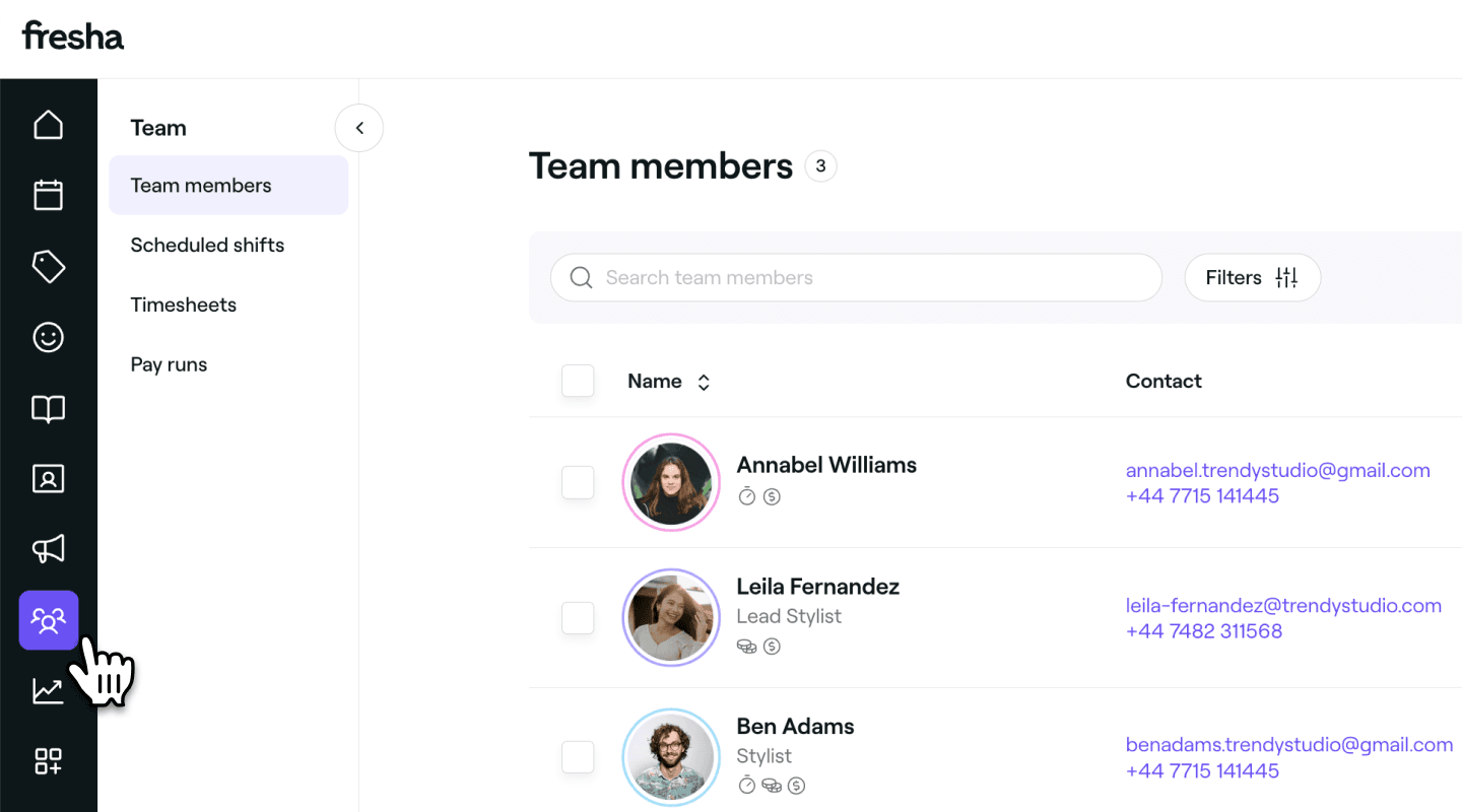 Team members main menu Fresha.png